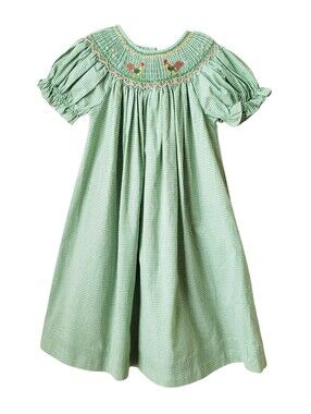 Vintage Rosalina Collection Green Gingham Smocked Dress